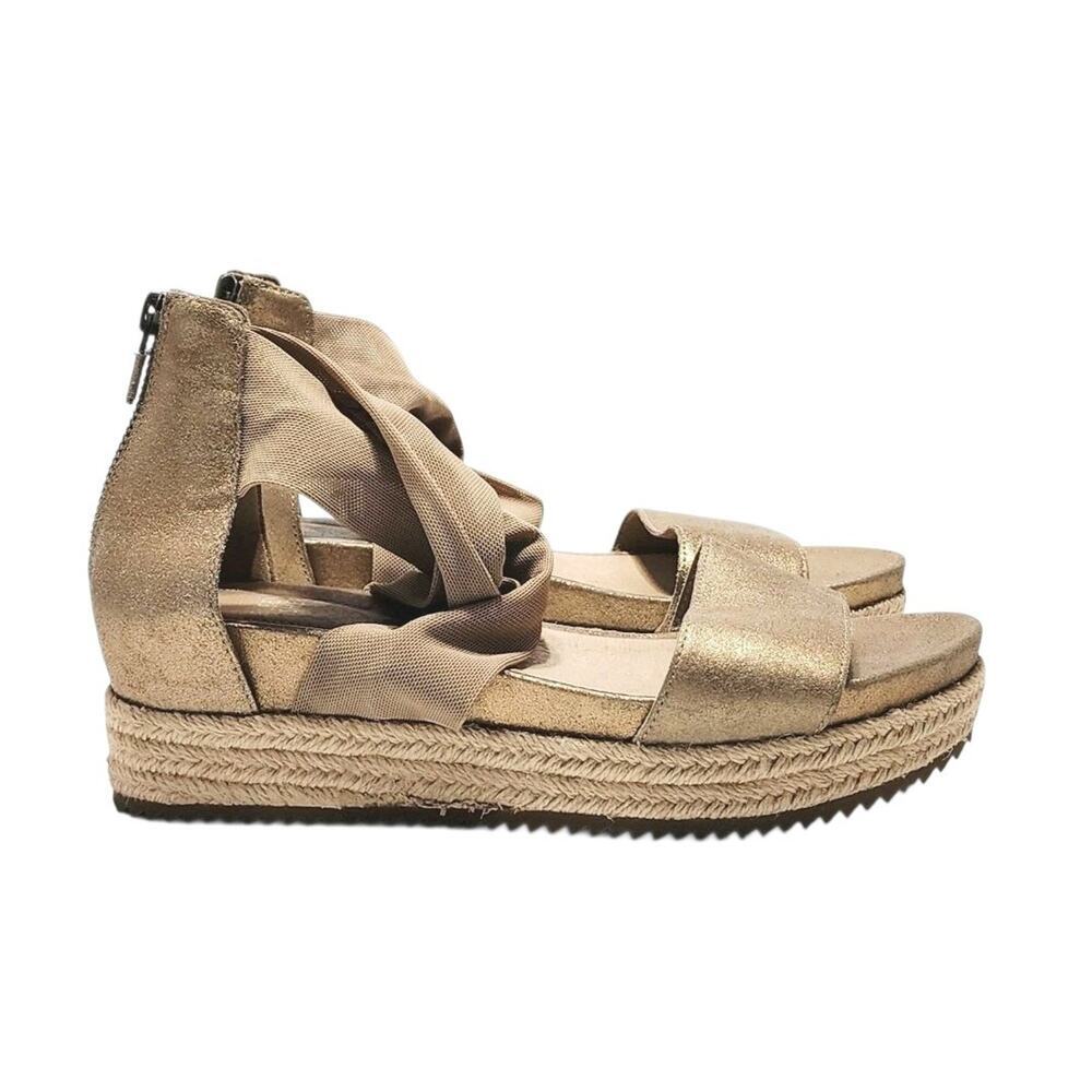 EILEEN FISHER Zoe Metallic Leather & Mesh Espadrille Platform Sandals 8.5 Shoes